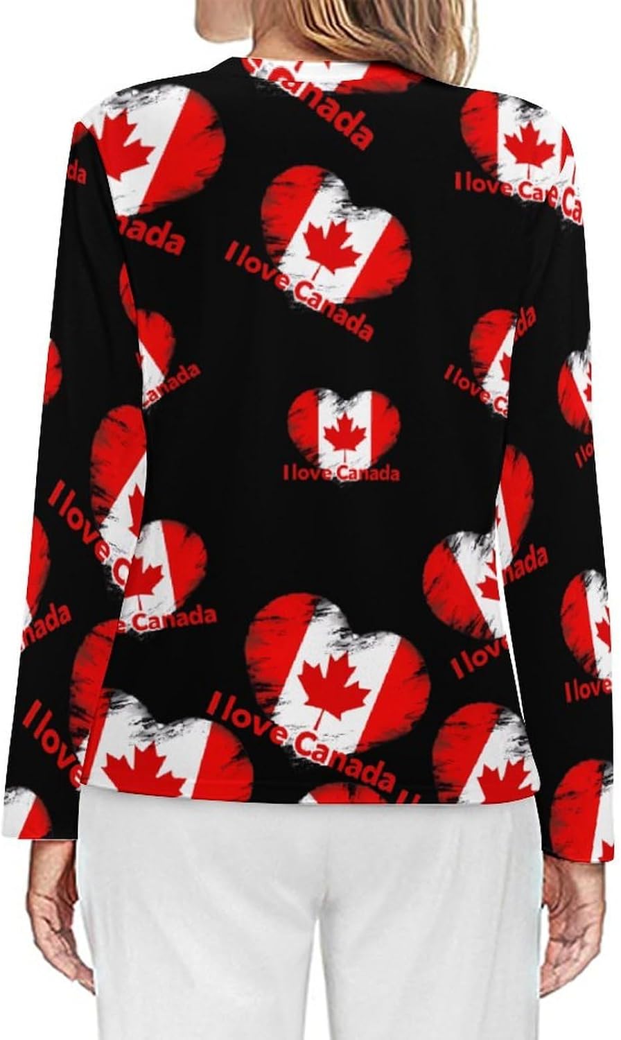I Love Canada Women's Pajama Top Sleepwear Pajamas Sleep T-Shirt Long Sleeve Shirt Crewneck Tee