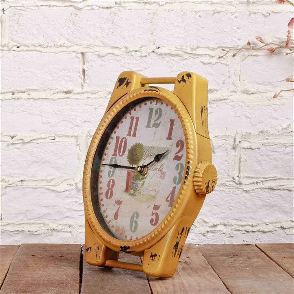 Hrwly D Retro Crafts Table Clock Home Ecoration Clothing Store Counter Esktop Watch Metal Quartz Esk Clocks Gift(D)