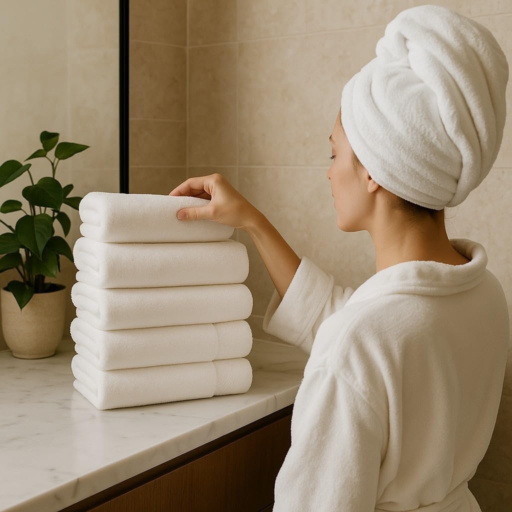 BY LORA Terry Cotton Hand Towel, Set of 6, White