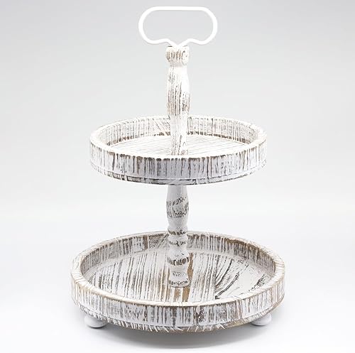 Witsbrez - Soporte de bandeja de 2 niveles para decoración, bandeja decorativa de madera rústica para el hogar, mesa de café, encimera de cocina