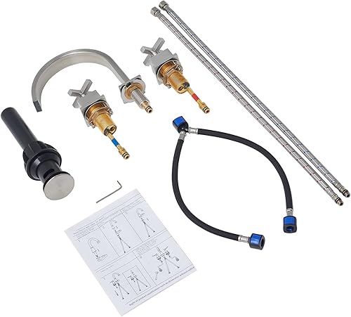 Miniatura 5 de SHACO Grifo de baño de cascada de níquel cepillado de 3 agujeros, 2 grifos de baño con mango cruzado para fregadero de 3 agujeros, grifo de tocador