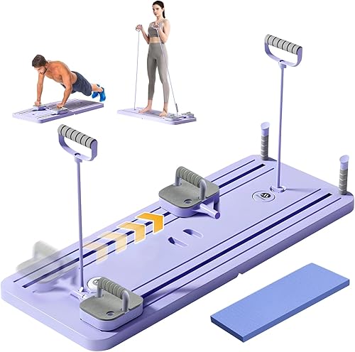 Tabla de pilates, tabla multifuncional con temporizador, máquina de abdominales antideslizante con soporte de codo, fácil de almacenar para