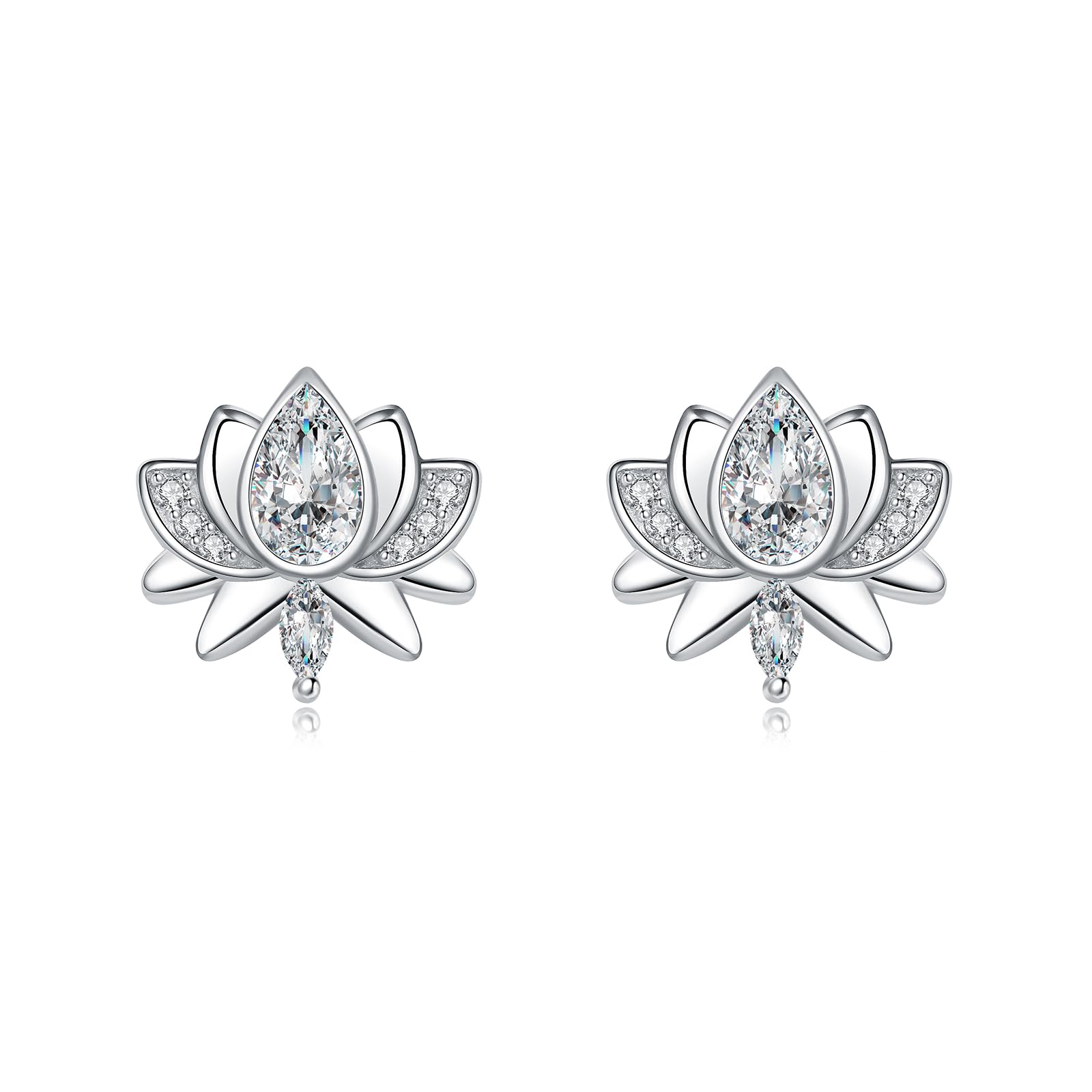 Vekoliry925 Sterling Silver Lotus Bow Stud Earrings CZ Small Jewelry Gifts for Women Hypoallergenic