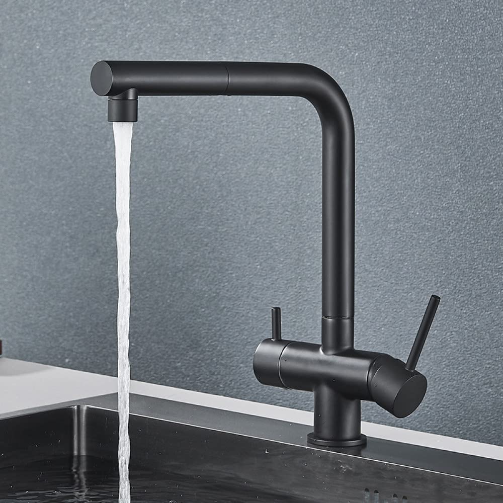 Purification eau mitigeur cuisine noir avec bec pivotant pour évier