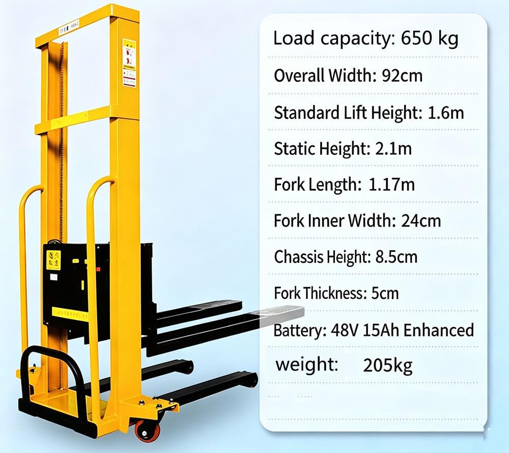 Elektryczny Podnośnik Paletowy, Elektryczny Wózek Widłowy (48 V 15 Ah), Wózek Podnoszący 1433 Lbs, Wysokość Podnoszenia 1,6 M,Do Wyposażenia Magazynowego, Załadunku Ciężarówek