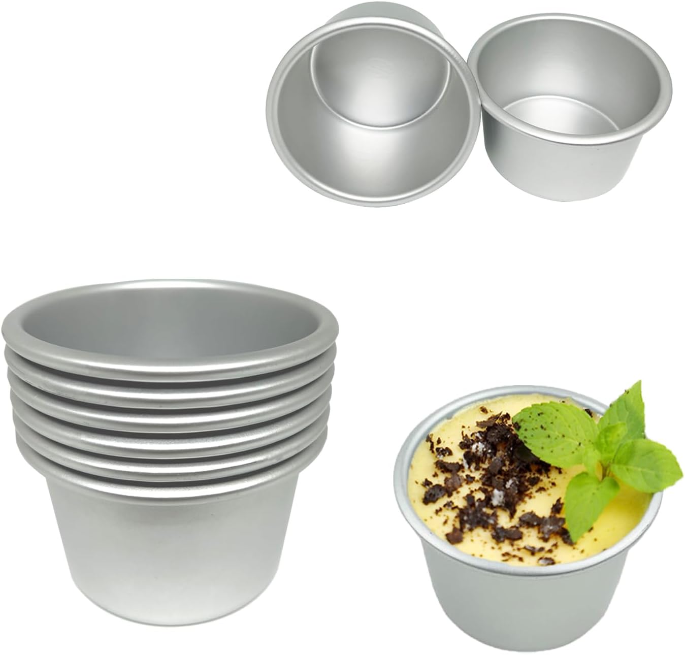 6Pcs Popover Pan 3.4x2.0 Aluminum Pudding Cups Muffin Mold for Pie