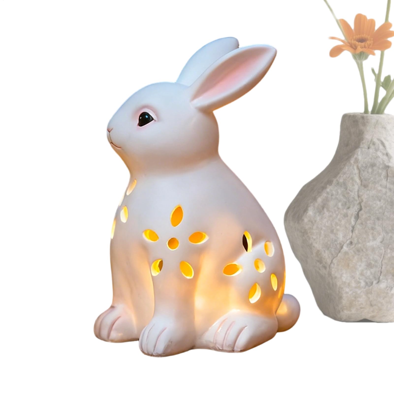 Sculpture lumineuse de lapin en résine de prestige pour décoration extérieure de porche