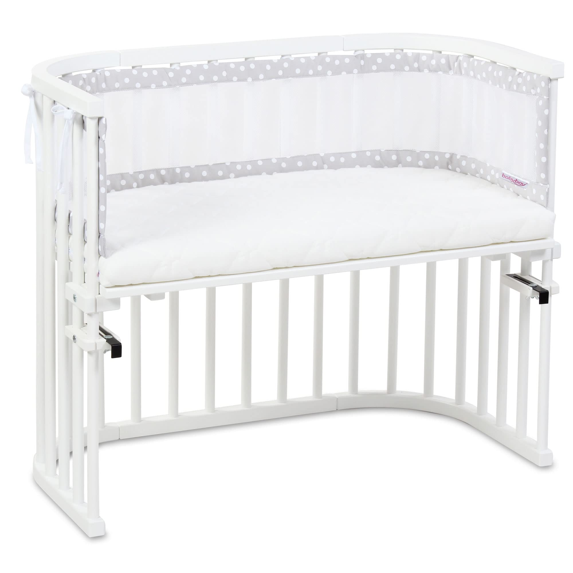 babybay Nestchen Mesh-Piqué / Bettumrandung für Beistellbett / Stoßschutz für Baby Bett, passend für Modell Maxi, Boxspring, Comfort und Comfort Plus, perlgrau Punkte weiß