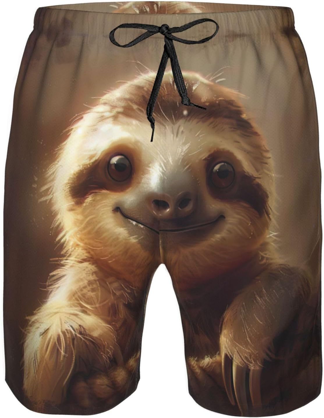 WURTON Adorable Sloth Print Men's Swim Trunks Quick Dry Beach Shorts with Pockets Lining Swimwear Bathing Shorts