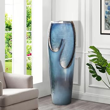 watnature 38.7Tall Outdoor Water Fountains and Waterfalls - Indoor Water Urn Fountain, Modern Floor Standing Water Fountains with LED Lights and Pump for Garden, Patio, House Decor