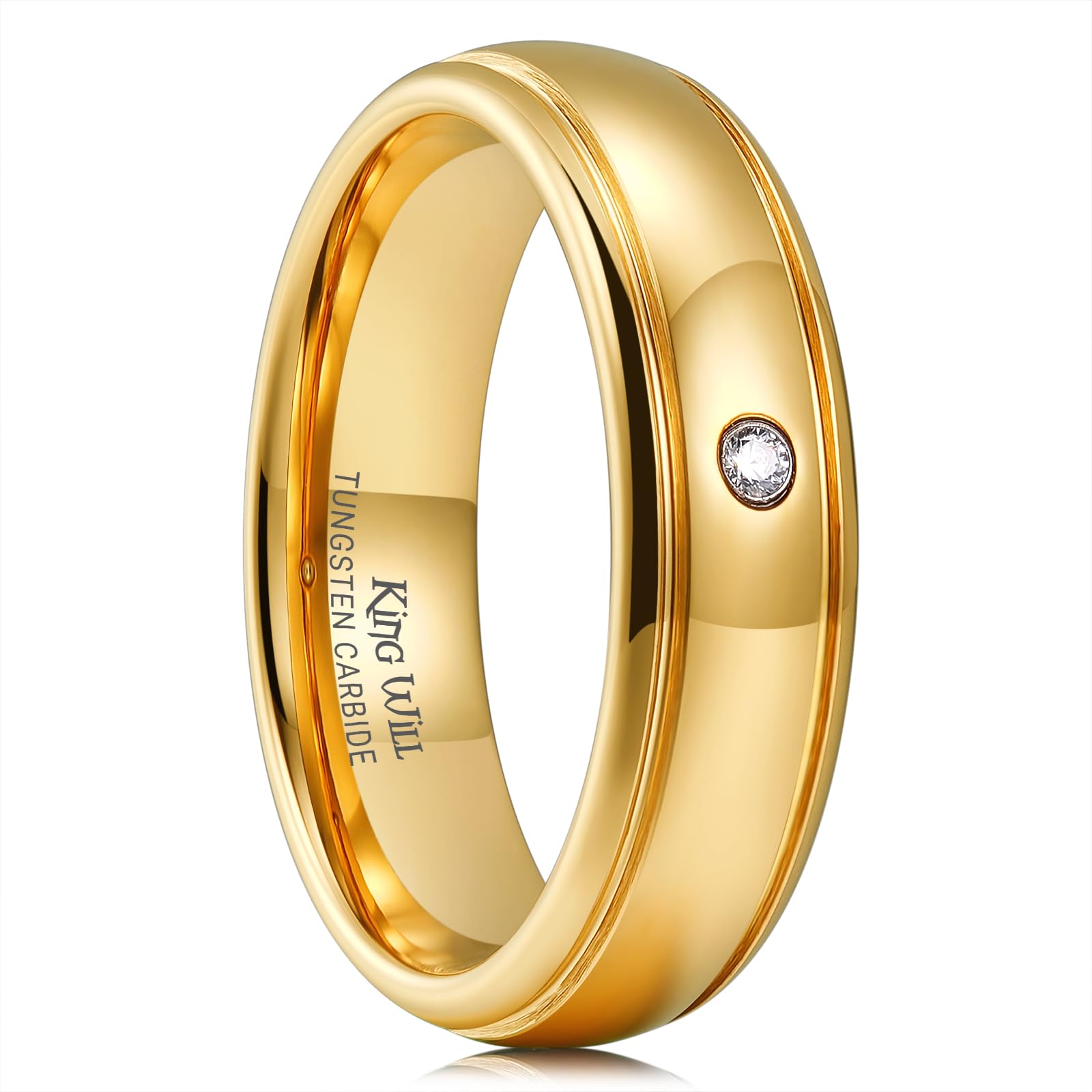 King Will Men's Women's Tungsten Carbide Ring 24k Gold Plated Rose Gold Plated Domed Polished Finish Wedding Band