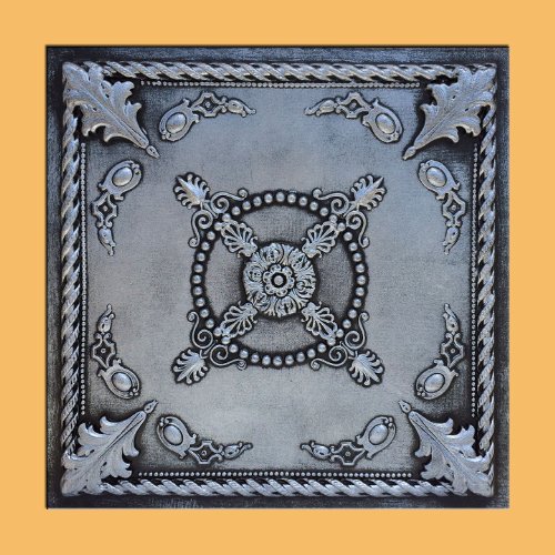 Jewel Silver/Black (24x24 PVC 20 mil) Ceiling Tile - Drop in Grid or Staple/Glue Application