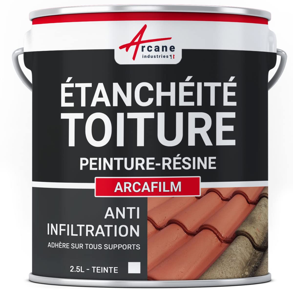 Étanchéité Toiture : Peinture résine d'étanchéité ARCAFILM pour Toit et Tuile - 2.5 L Blanc - ARCANE INDUSTRIES