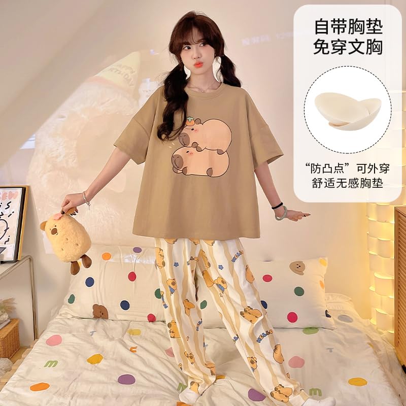 Image of KSHS Printed Round Neck Short Sleeve Nightsuit Set | Pajama Set | Casual Night Dress for Women
