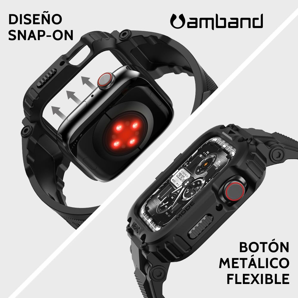 amBand Compatible con Apple Watch Correas 45mm 44mm 42mm Pulsera Protector, M1 Sport Series Resistente Funda con Fanda para Hombre iWatch Series 9/8/7/SE/6/5/4/3/2/1 42/44/45mm Negro