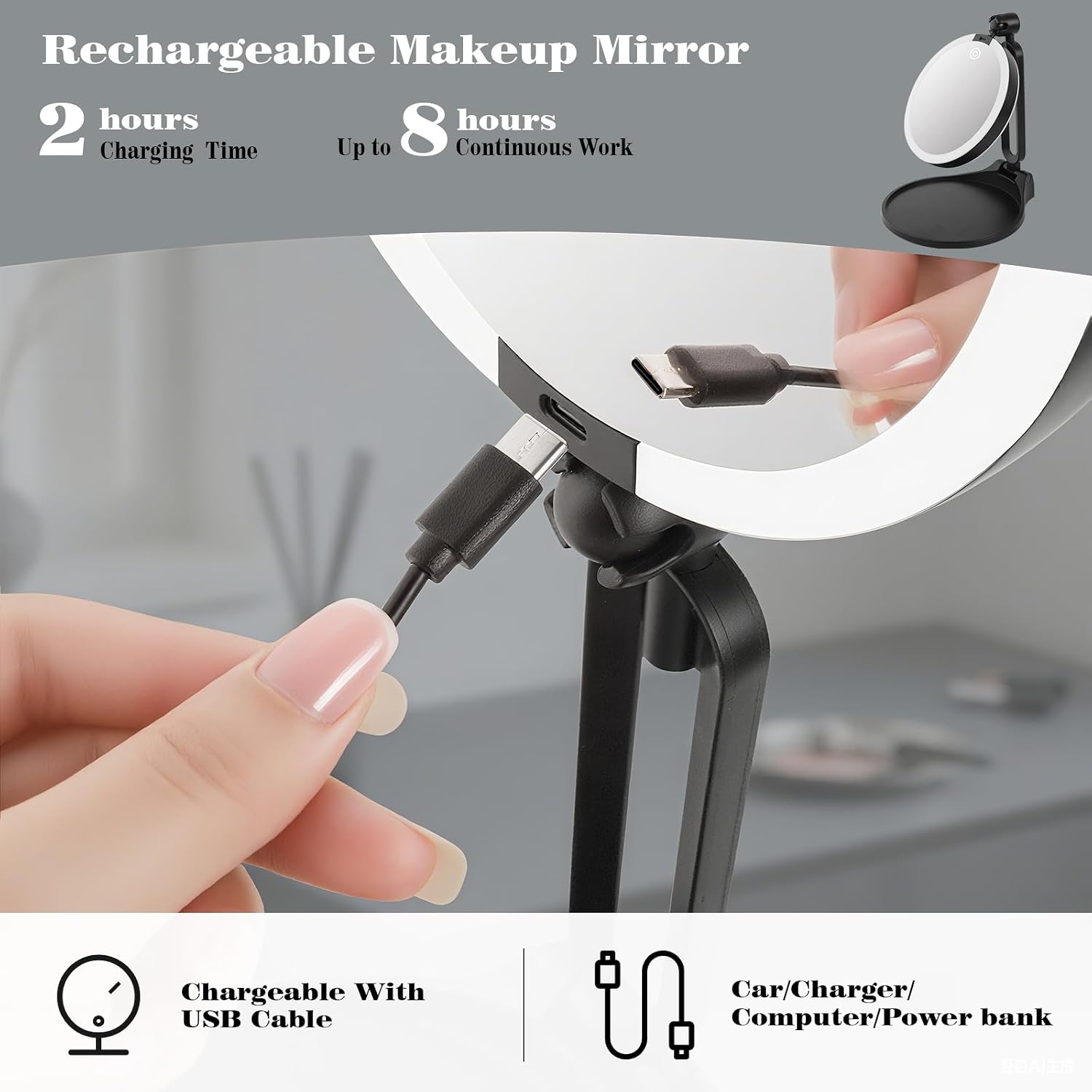 Lighted Makeup Mirror with magnification 40X/1X, Foldable Double-Sided