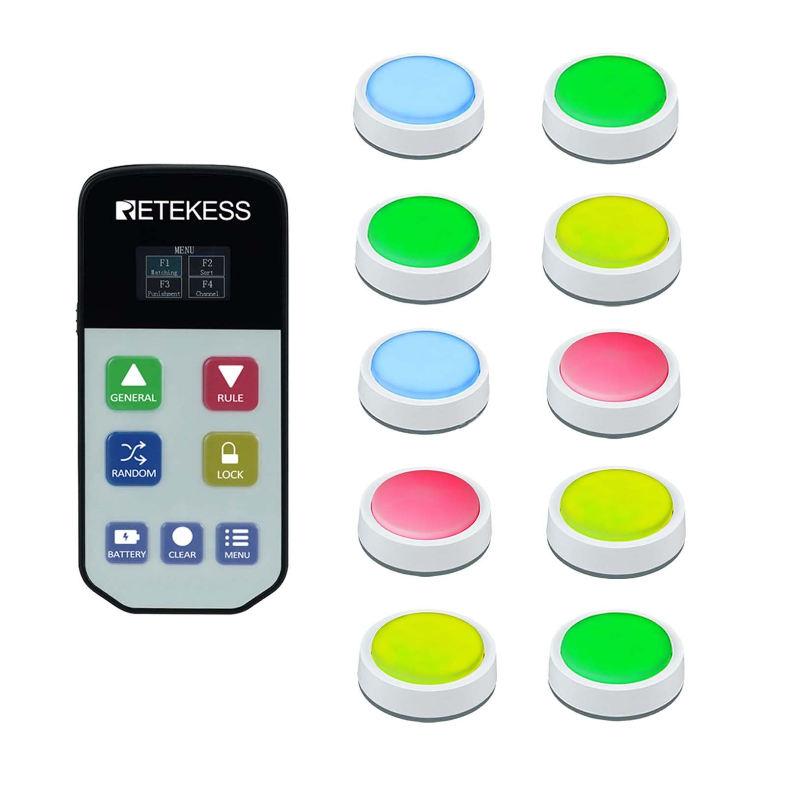 Retekess TM102 Wireless Buzzers for Classroom 10 Players, Family Feud Buzzers, Large Buttons, Show Who Buzzed First, Quiz Bowl Answer Buzzers for Game