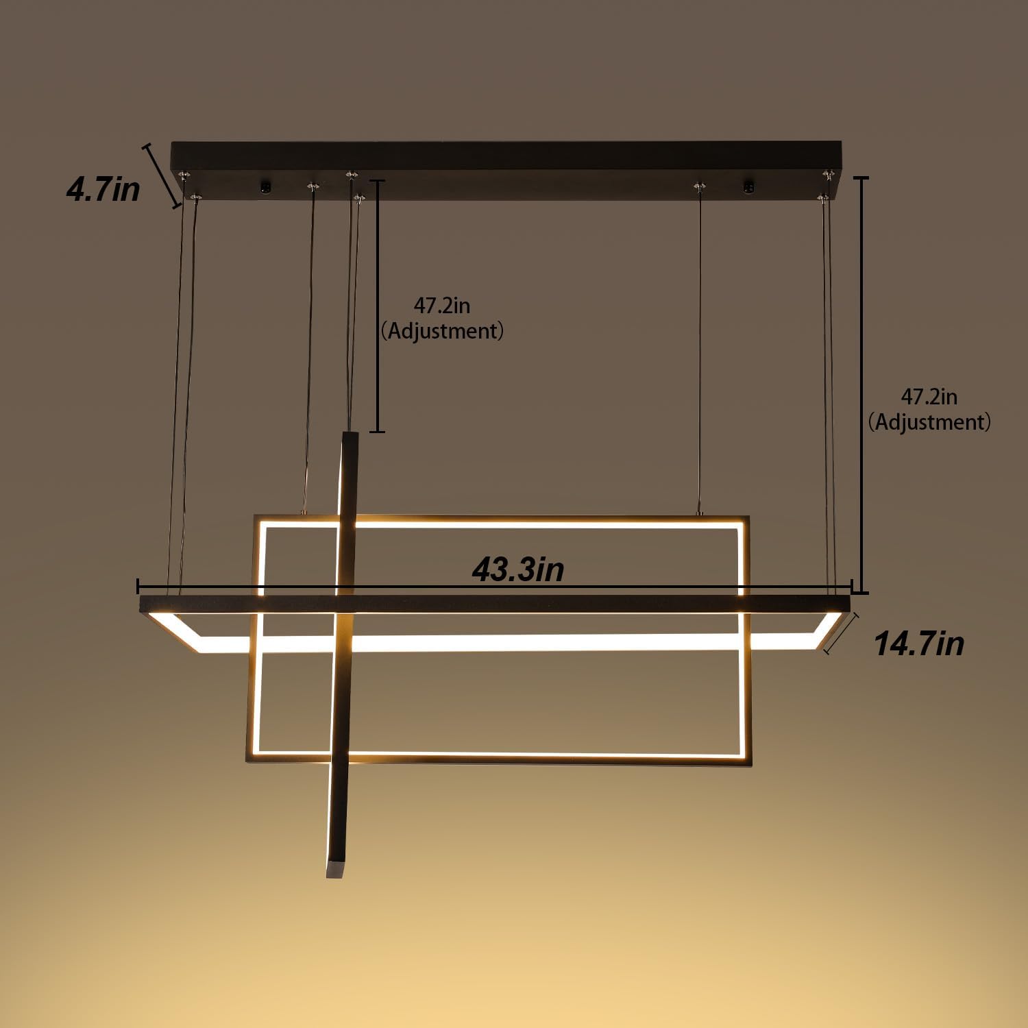 Modern LED Pendant Light Chandelier for Dining Room, Black 4-Lights Remote Control Pendant Lighting for Living Room Kitchen Island Dimmable Color Changing (Black, 43.3in/110cm)
