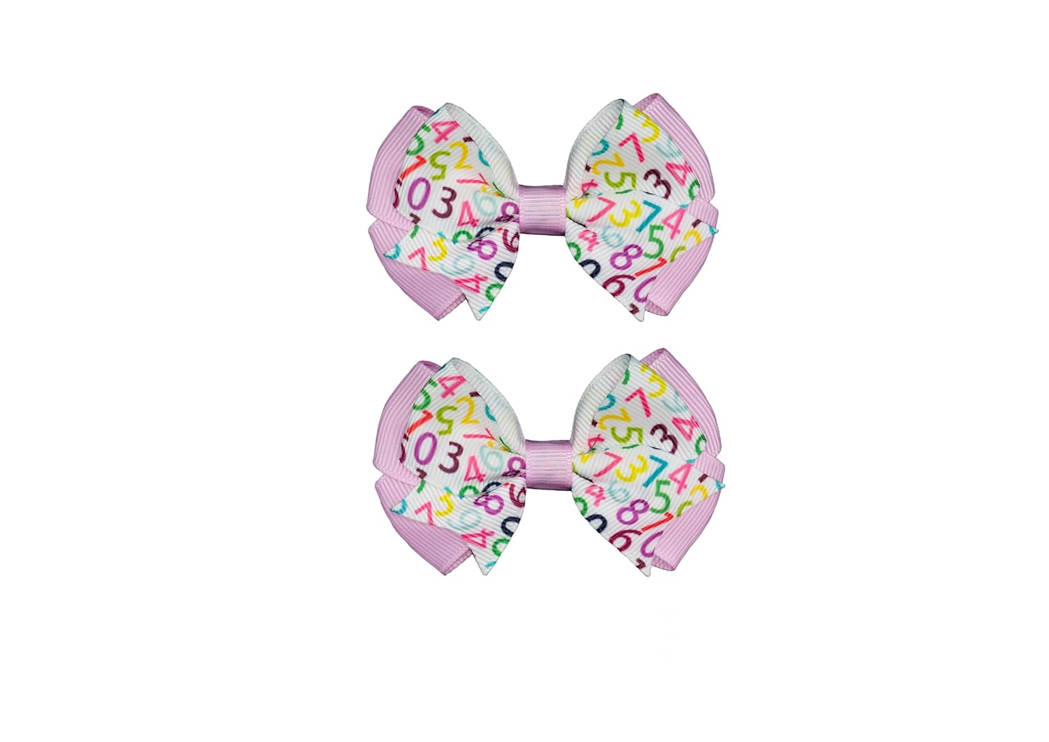 MeiMei Multicolour Numbers Maths Pattern 3.25 Inch Grosgrain Ribbon Hair Bow, Slide Barrettes Alligator Hair Clips, Handmade Grils Hair Accessories, 2 Pieces (Number 1, BTF-Cheer,Clips)