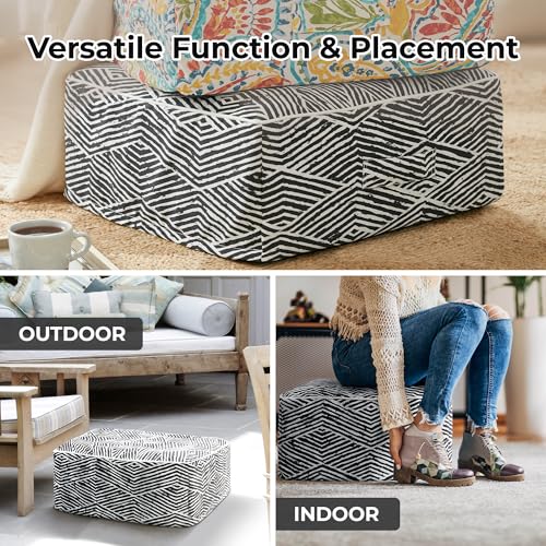 510 Design Inflatable Ottoman Stool Portable Pouf, Handle, Inflatable Foot Rest, Weatherproof & Water Repellent Indoor/Outdoor Ottomans for Patio Garden, Camping, Pool, 23"L x 23"W x 9"H, Black/White by 510 DESIGN - Image 5