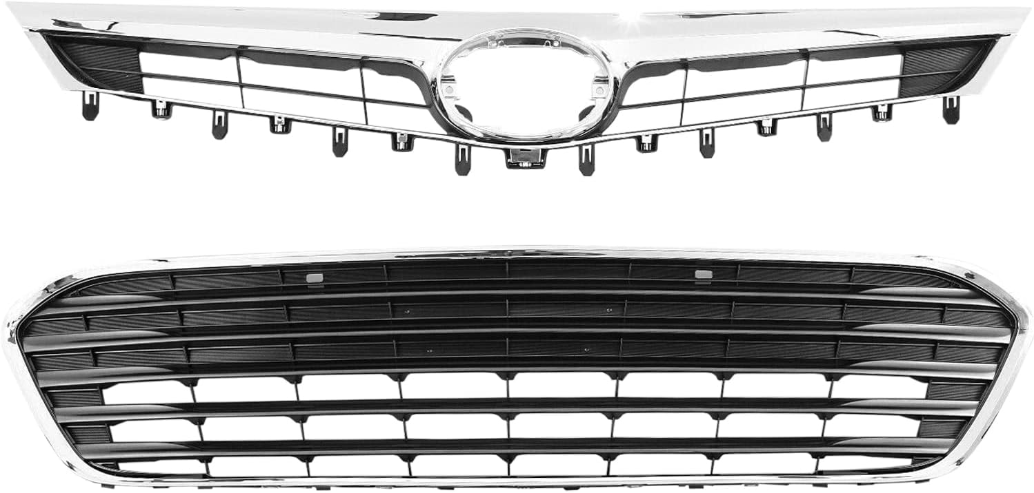 YLT AUTO Front Bumper Lower Grille Guard Black Front Hood Air Intake with Chrome Trim for 2013 2014 2015 Toyota Avalon