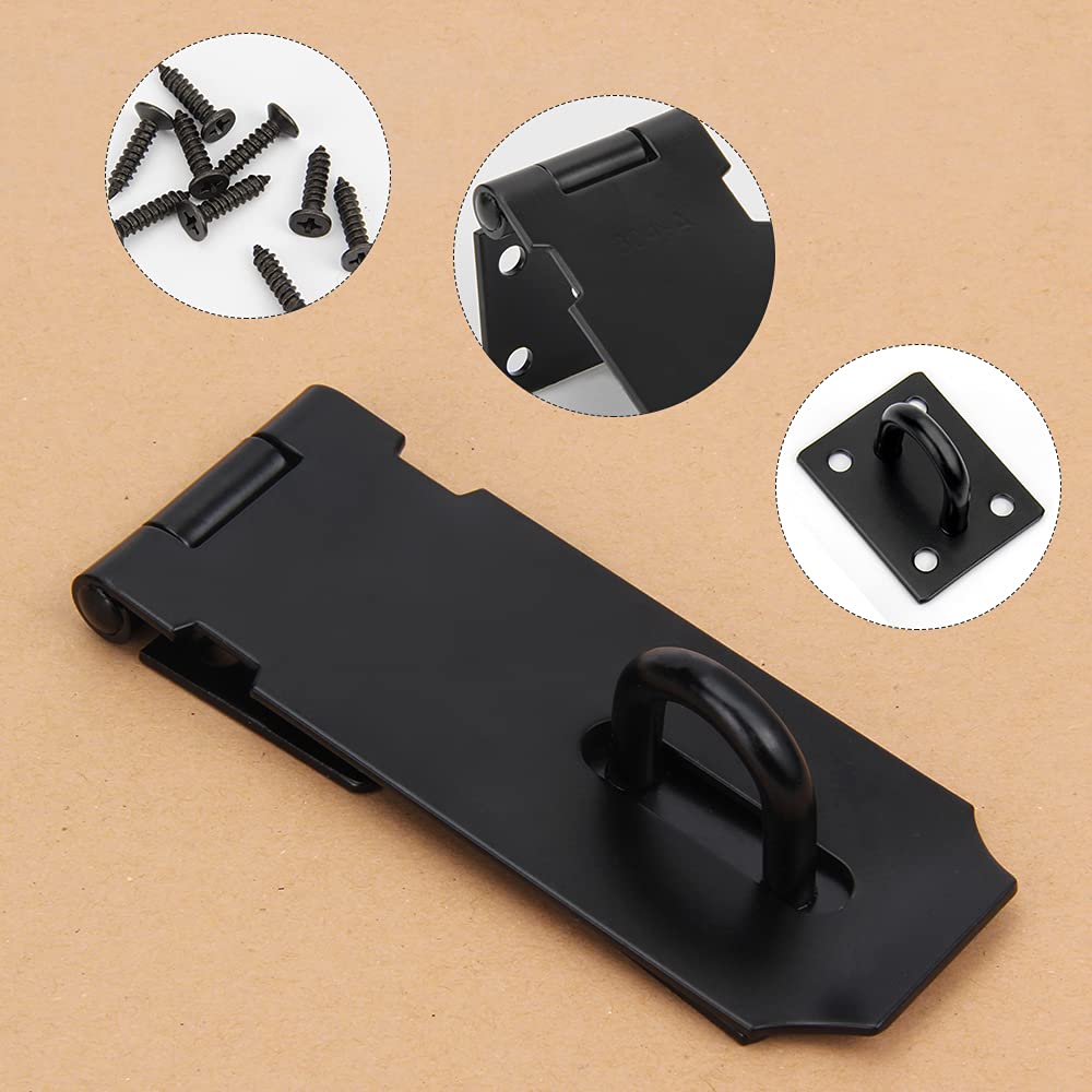 2PCS Chiusura a scatto per porta Lucchetto Hasp in Acciaio Inossidabile con Viti per Porta di Giardino Porta Interna 4 Pollici Nero