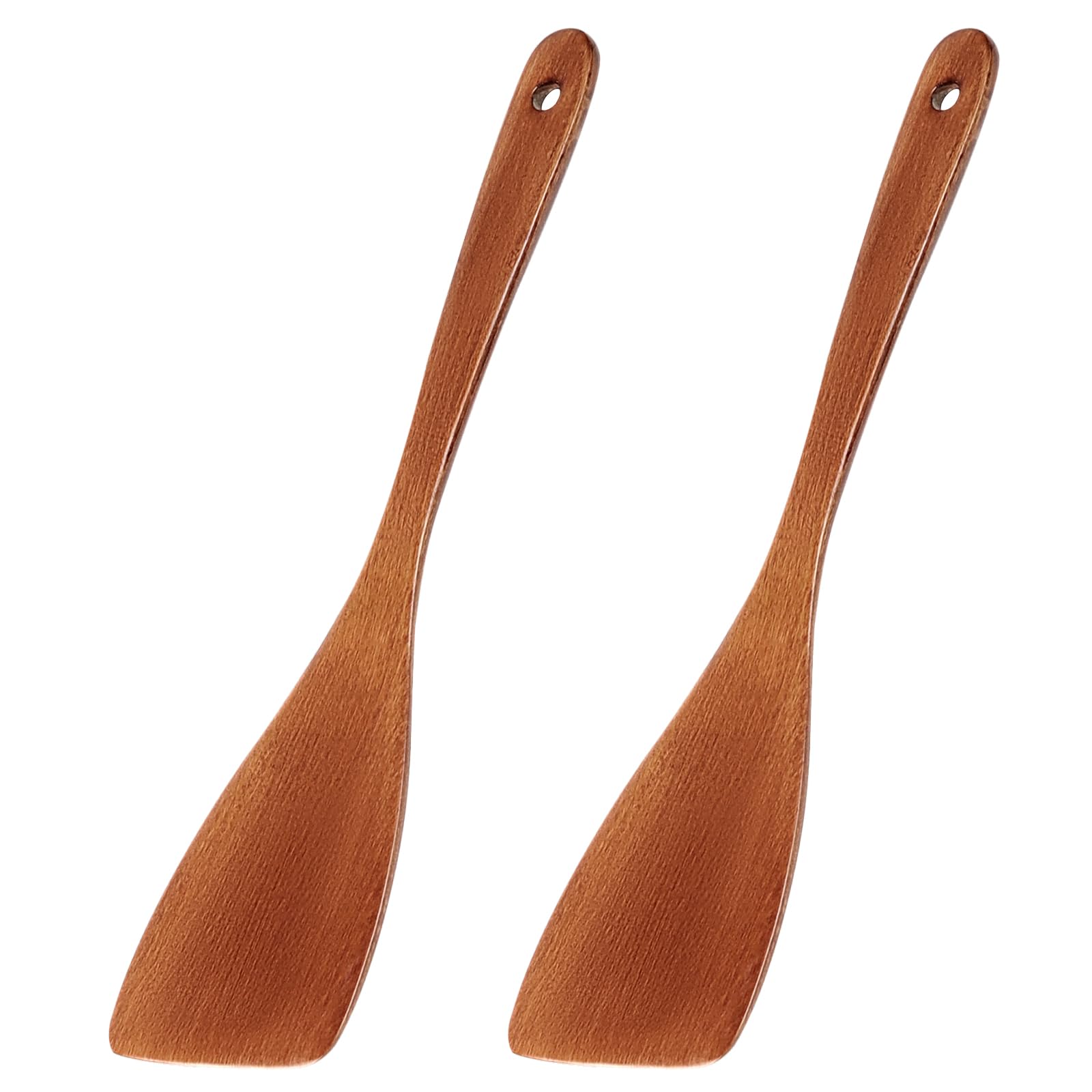 Maxqzin 2Pcs Wooden Spatula for Cooking, Flat Wooden Spatula 13 Inches Non Stick Cookware Long Handle Flat Frying Wood Turner Scraper Corner
