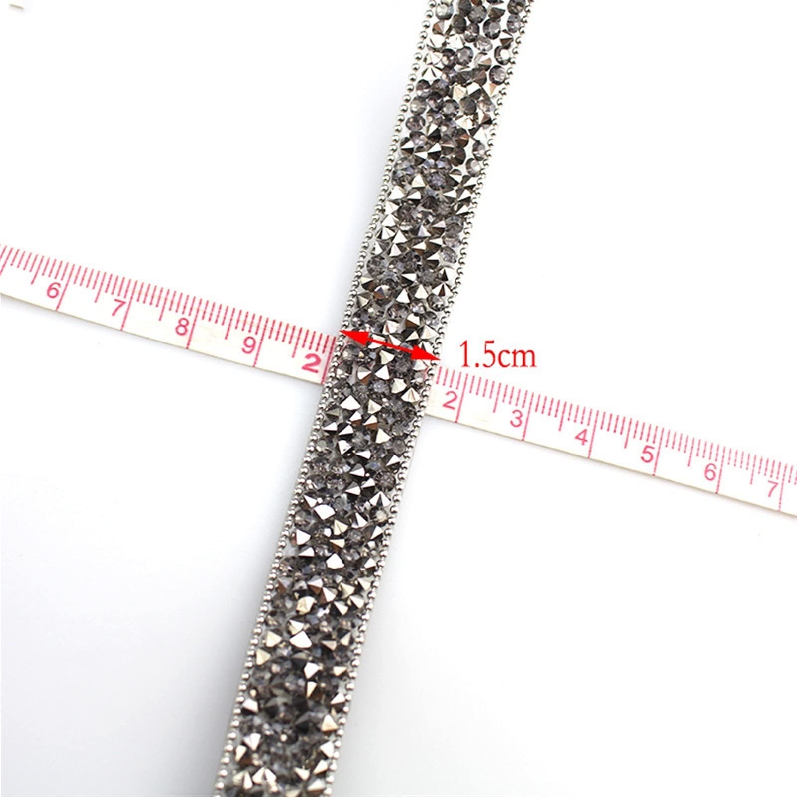 ACiyD Strassband, 1 Yard, Kristall-Kettenbesatz, Kristall-Strassband, Applikationsband mit Strasssteinen zum Aufbügeln für Kleider, Strasskette zum Basteln (Gun Black One Size)