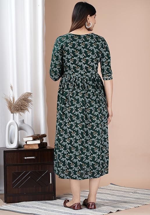Image of Maternity Feeding Anarkali Kurti Dress for Women | Cotton Nursing Kurta with Both Side Zippers | Pregnancy & Nursing Wear | Comfortable Ethnic