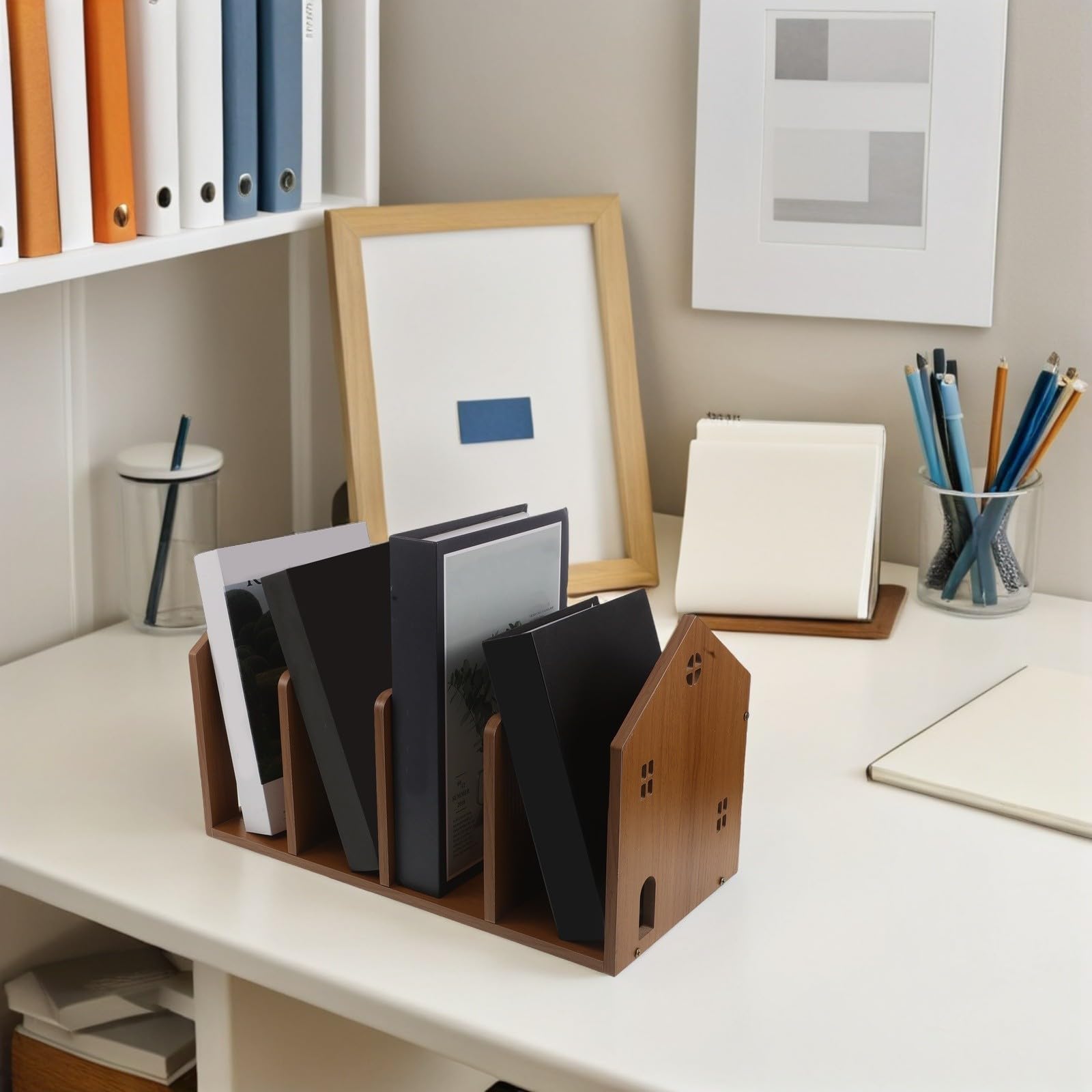 OSALADI Scaffale da Scrivania in Legno per Studenti e Ufficio, Organizer Portatile Minimalista Design a Rapido Accesso per Libri e Oggetti su Tavolo