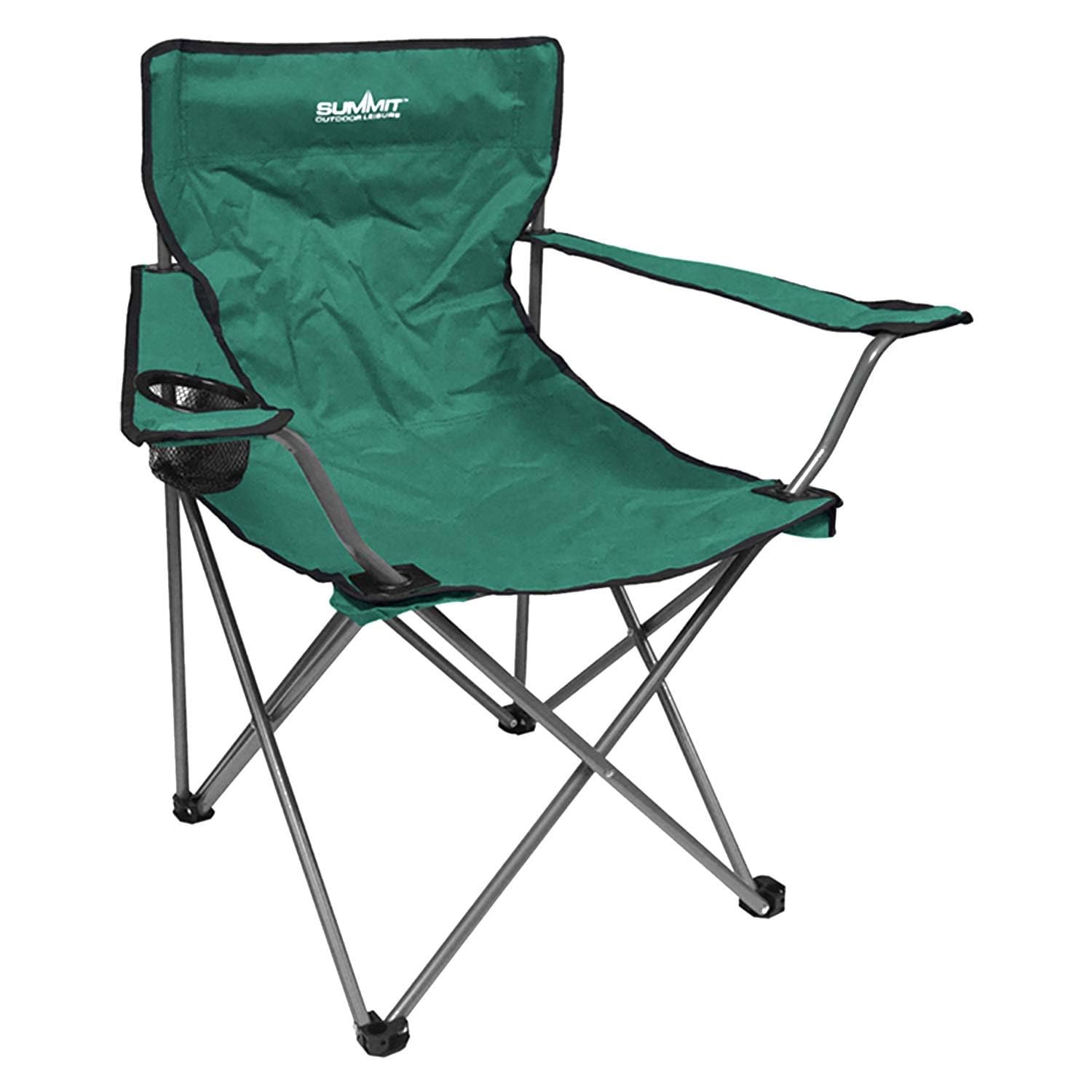 VFM e-Store - Folding Camping Chair With Carry Bag With Cup Holder Pack Away, Easy, Durable, Comfortable, Lightweight, Festivals, Hiking, Picnics, Outdoor Living, Water Resistant Green X 1