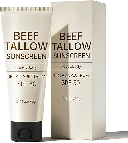 Tallow Sunscreen, Sunscreen for Face, SPF30 Natural Reef Safe Face Body Beef Tallow Sunblock, Non Greasy Clean Travel Sun Screen Sunblock for Summer Outdoor Travel, 2.46 OZ