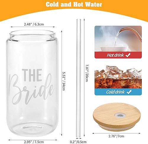 Miniatura 3 de YOUKE OLA Paquete de 12 latas de vidrio de cerveza con tapas de bambú y popote de vidrio, regalo de dama de honor para compromiso, despedida de