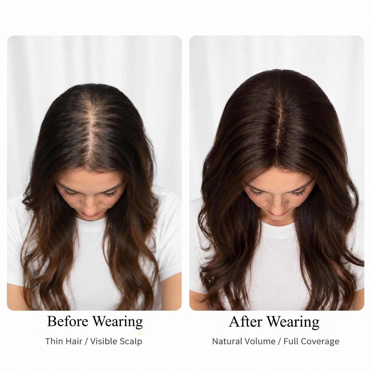 Human Hair Topper – 10" Clip in Hair Parting Patch 10g Ultra-Light I-Shaped Swiss Lace Hairpiece for Wide Partings (Dark Brown No Bangs)