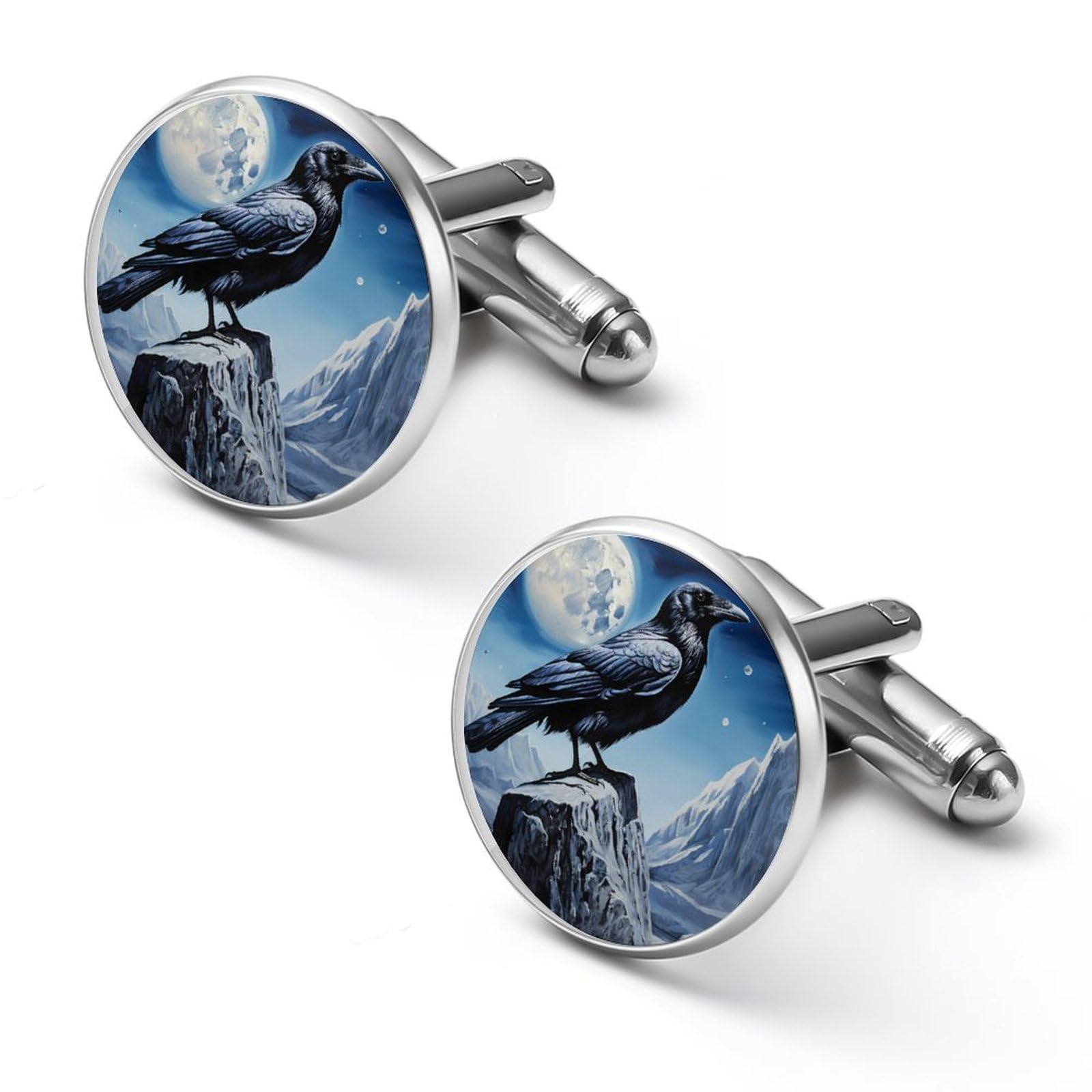 Black Crow Moon Personalized Cufflinks for Men Classic Business Wedding Shirt Cuff Links Gifts 0.7" 0.8"