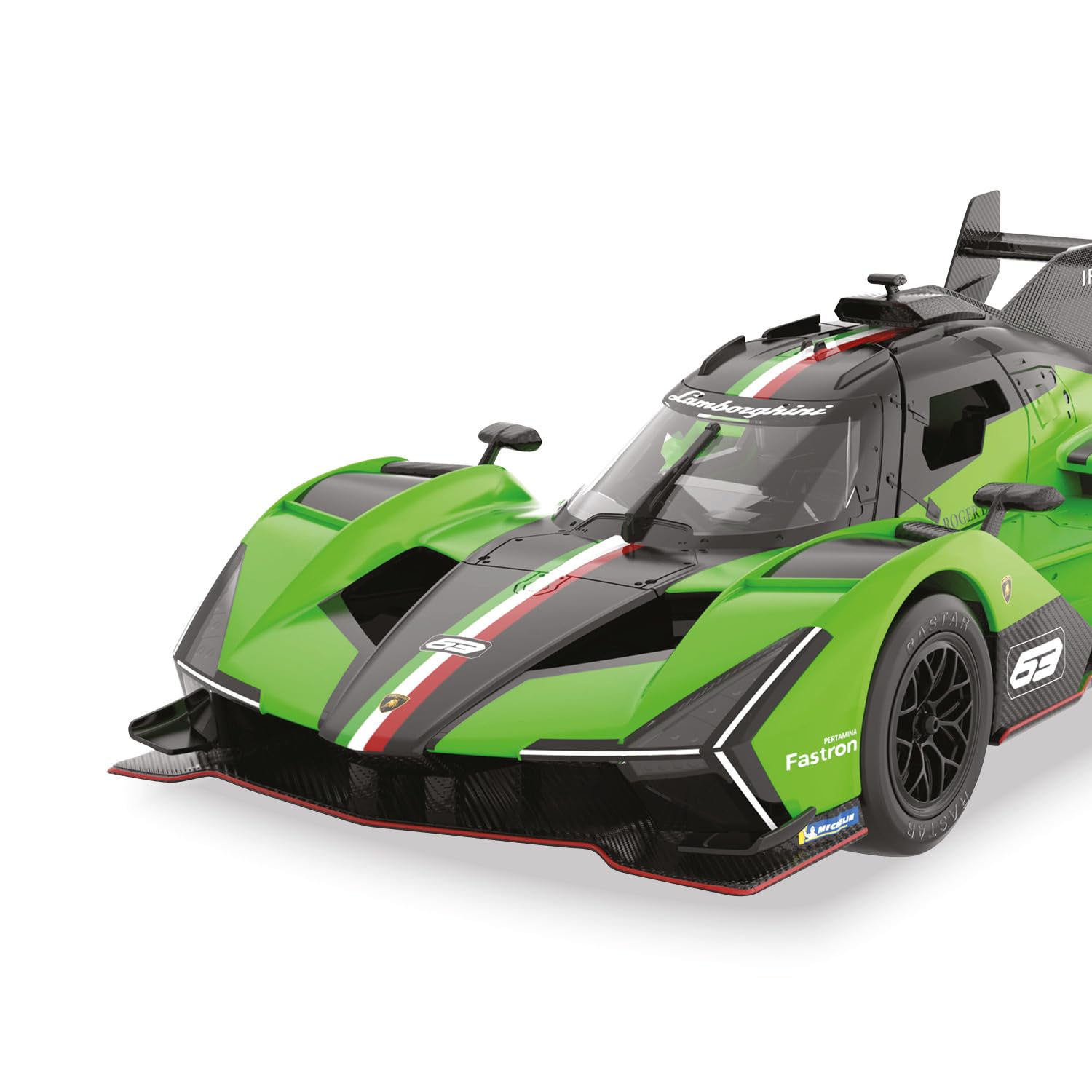 Mondo Motors Lamborghini SC 63 Le Mans, Modelo en Escala 1:14, hasta 10 Km/h de Velocidad, Coche de Juguete 63837, Color Verde