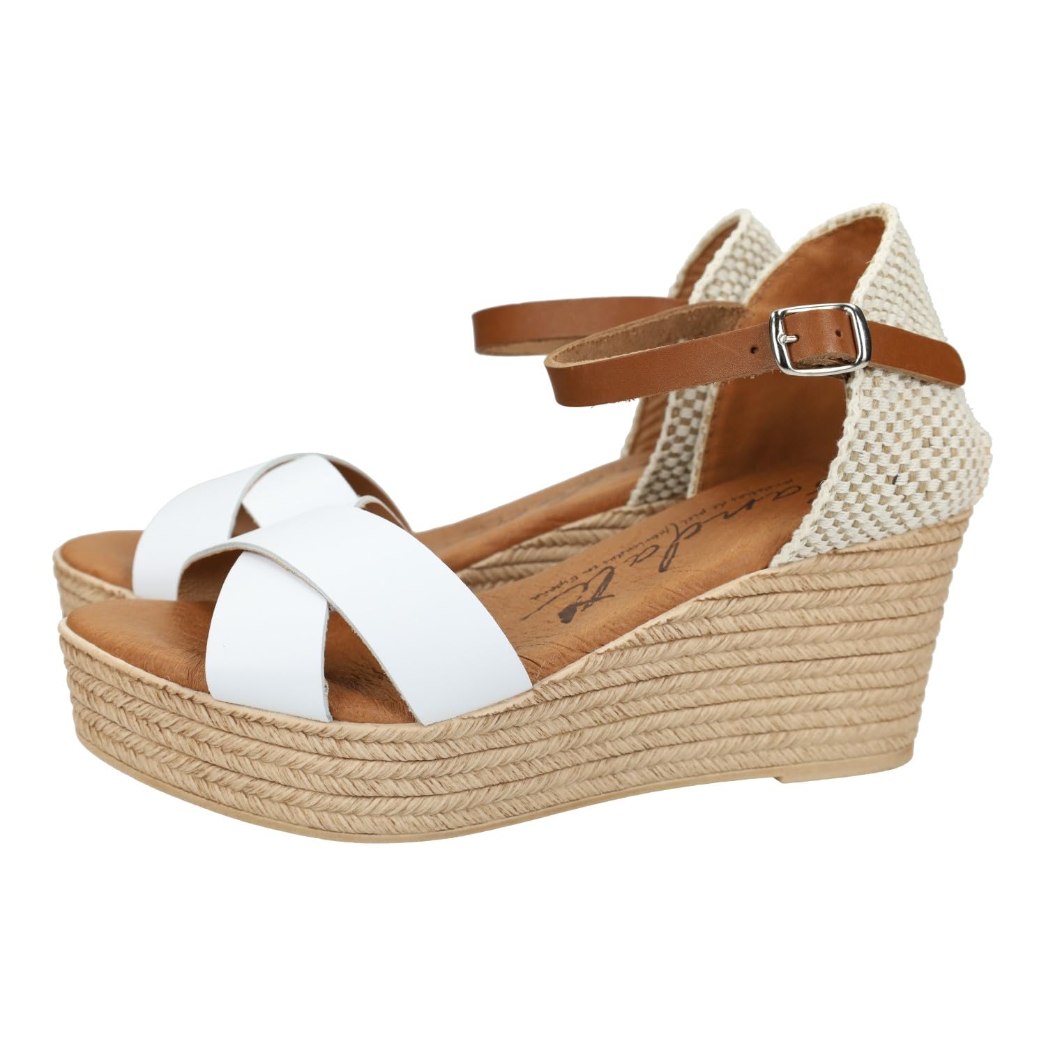 SANDALI M704 Blancas de Piel para Mujer con cuña de 6cm, Verano con cuña, Hechas en España Mujer