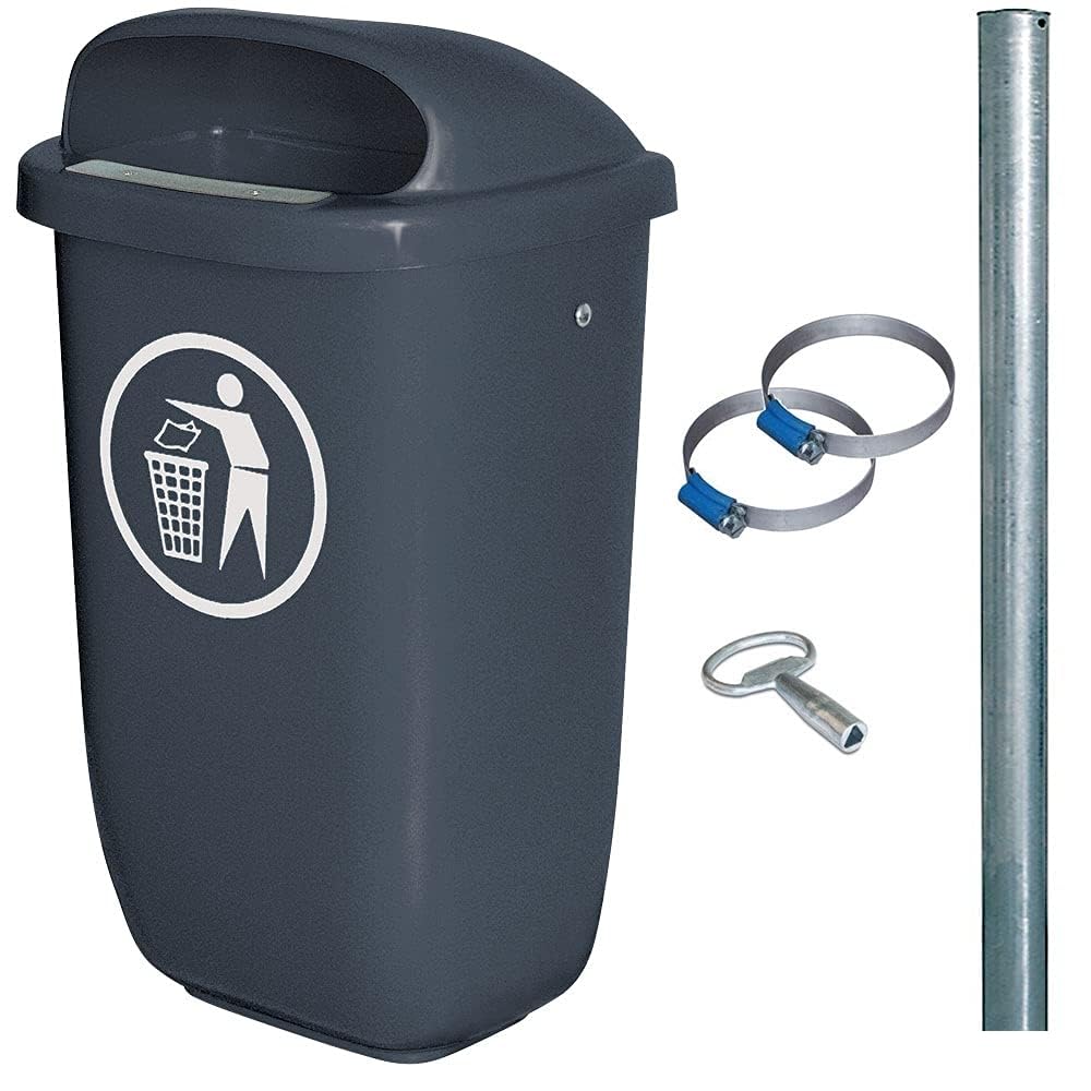 BRB Poubelle d'extérieur 50 l DIN 30713 kit poteaux galvanisés anthracite