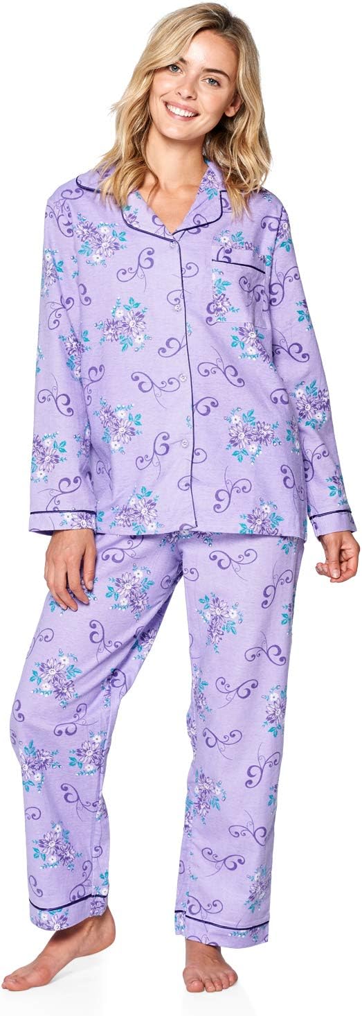 Casual Nights Women's Flannel Long Sleeve PJ's Button Down Sleepwear Pajama Set