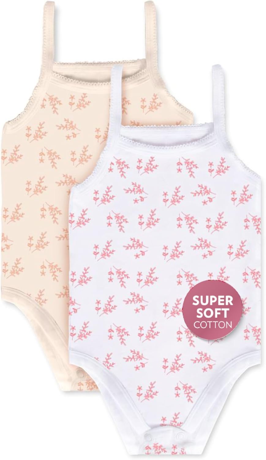 Feathers Leafy Style Tank Top Bodysuits Baby Girl Undershirts – Super Soft One-Piece for Toddler (2 Pack)