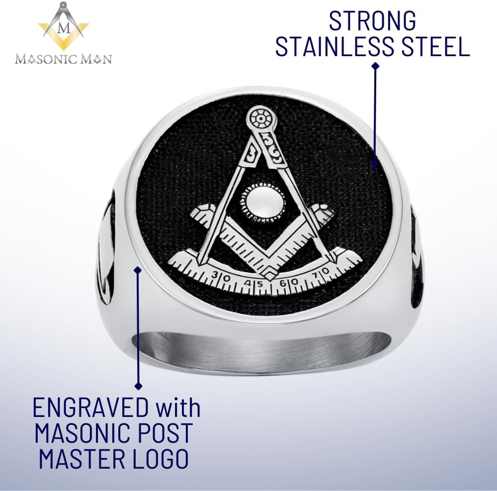 MasonicMan Past Master Stainless Steel Ring in Gift Pouch - Image 3