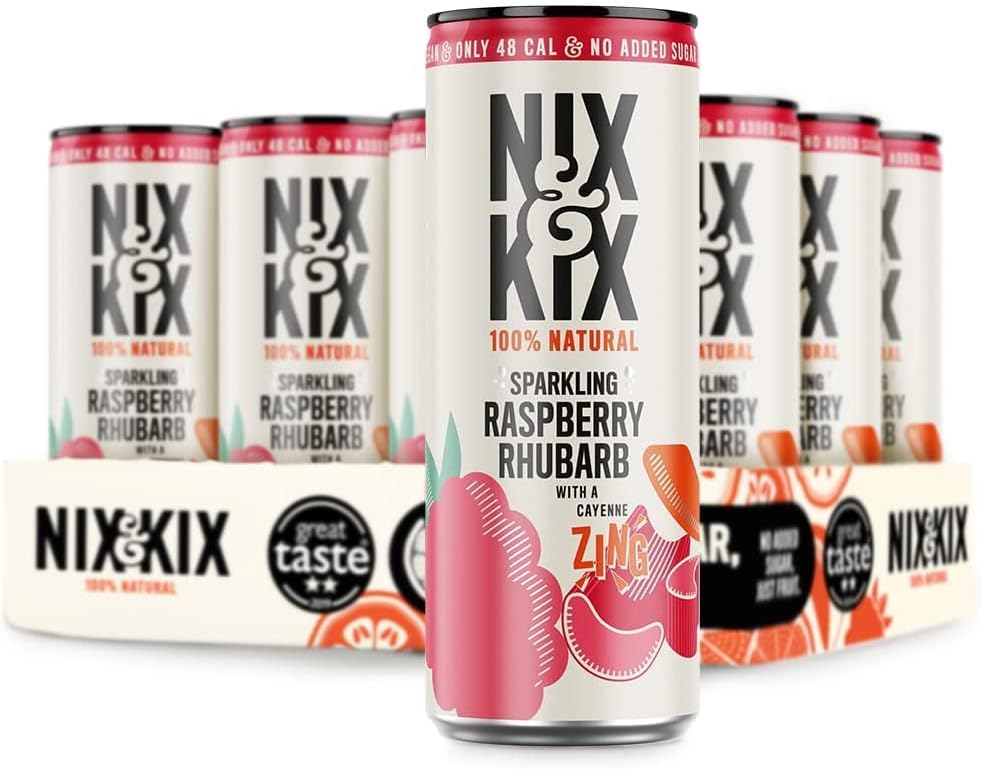 Nix & Kix | Raspberry & Rhubarb | 100% Natural Fruit Flavoured Sparkling Water | Low Calorie & Vegan Friendly | No Added Sugar Or Sweeteners | 250ml x 12 Pack