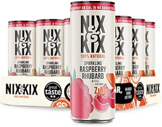 Nix & Kix | Raspberry & Rhubarb | 100% Natural Fruit Flavoured Sparkling Water | Low Calorie & Vegan Friendly | No Added Sugar Or Sweeteners | 250ml x 12 Pack