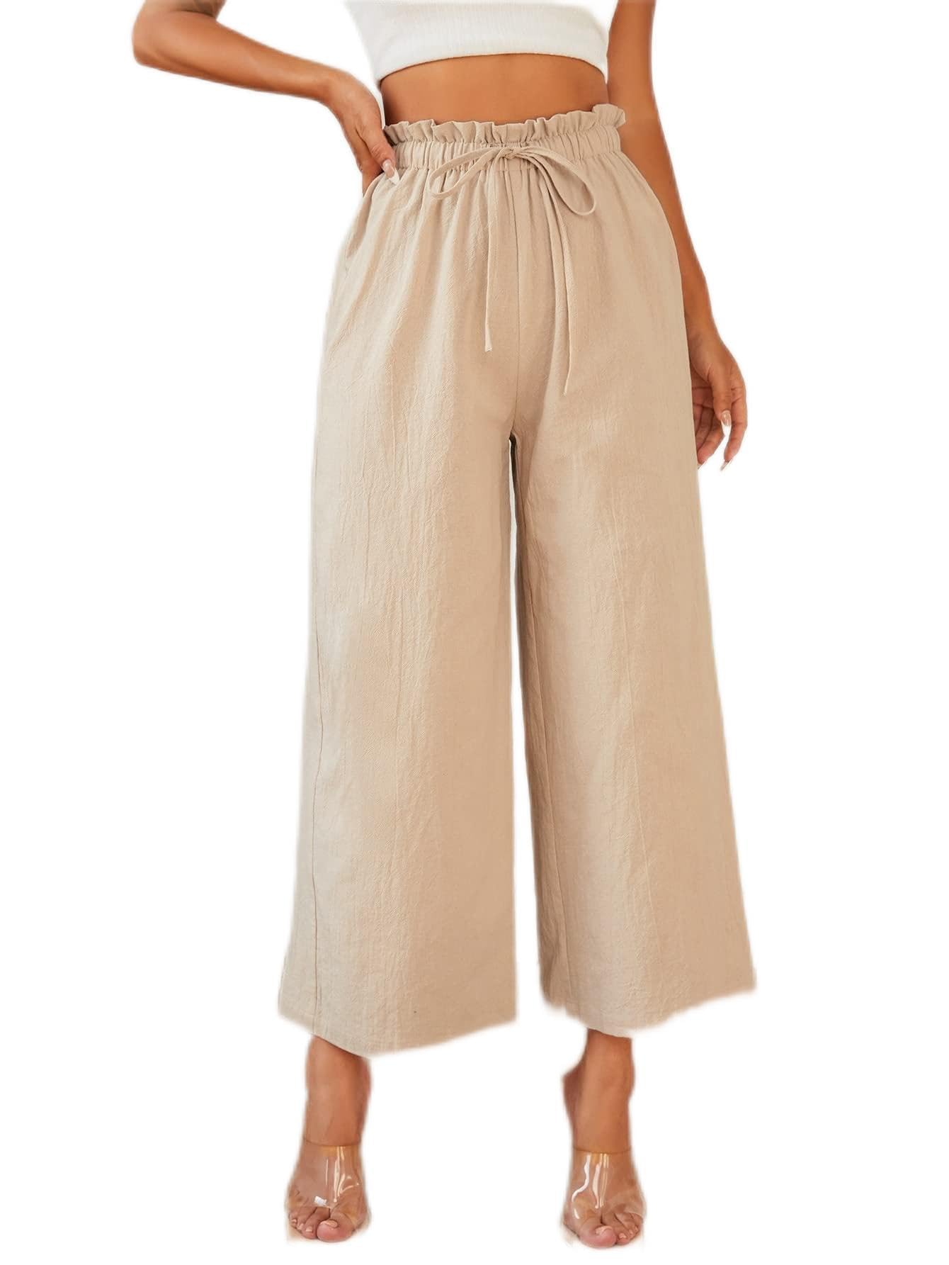 SEIBES Womens Pants Paperbag Waist Drawstring Wide Leg Pants Pant for Women
