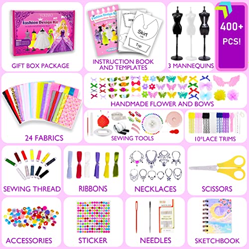 Volinfo Fashion Design Kit For Girls, Sewing Kit For Kids, Diy Arts & Crafts Kit For Girls Age 8-12 Toys, Doll Clothes Making Sewing Kit For Teen Girls Birthday Gifts Age 6 7 8 9 10 11 12+ #TOP2