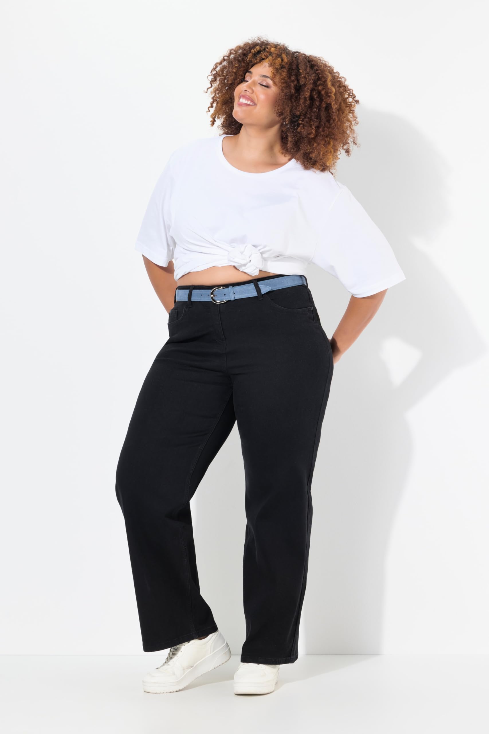 Ulla Popken Femme Grandes Tailles T-Shirt Manches Longues et Patte de Boutonnage, Collection Basic, Coupe Regular Fit 700603