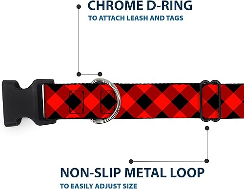 Miniatura 5 de Buckle-Down Collar de clip de plástico, diseño diagonal de búfalo a cuadros, negrorojo, 1 pulgada de ancho, se adapta a cuello de 15 a 26 pulgadas,