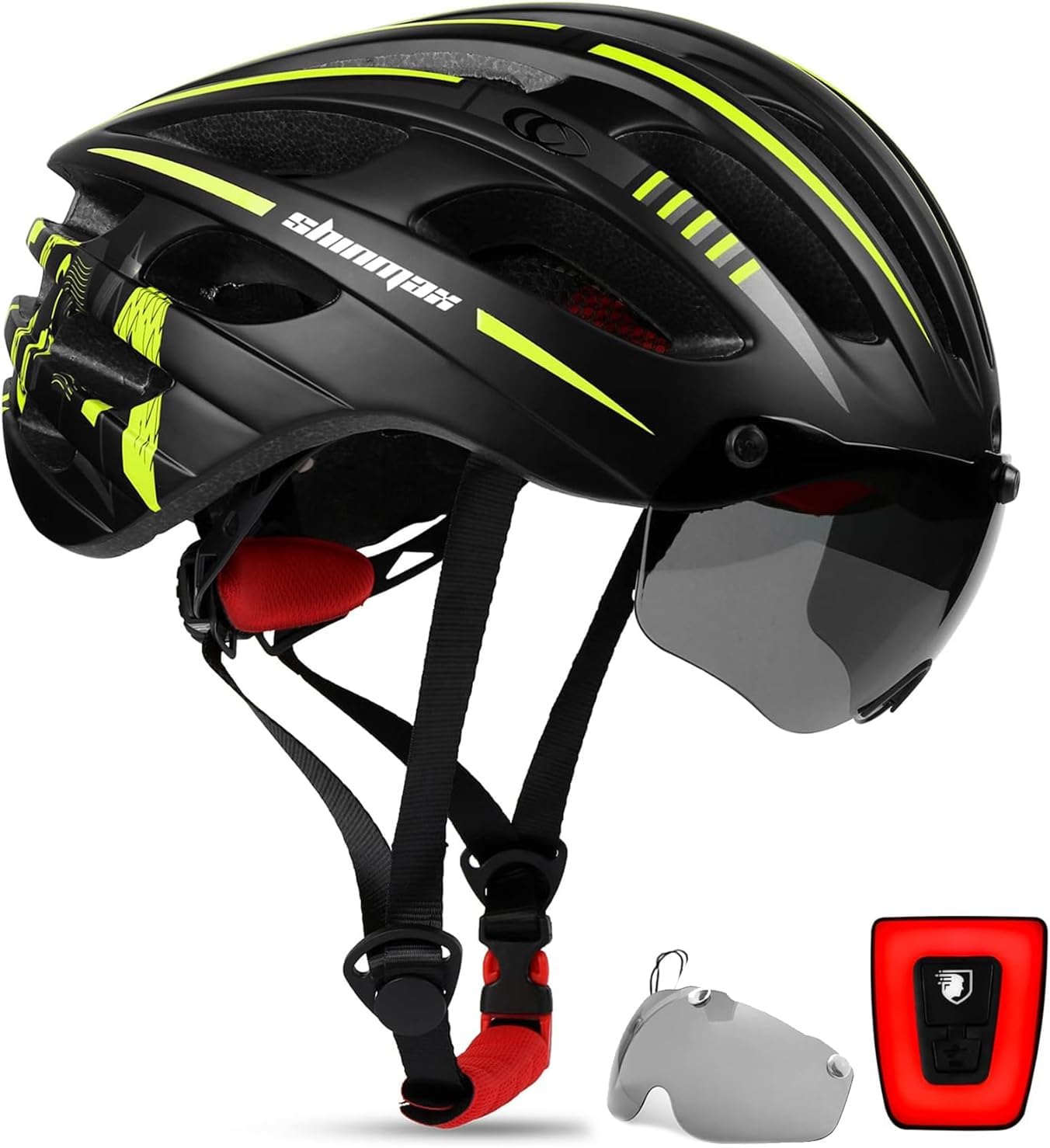 Shinmax Bike Helmet with USB Rechargeable Light & Detachable Magnetic Goggles UV Protective, Bicycle Helmet Men Women Mountain Road Adjustable Adult Cycling Helmet (WT-049)