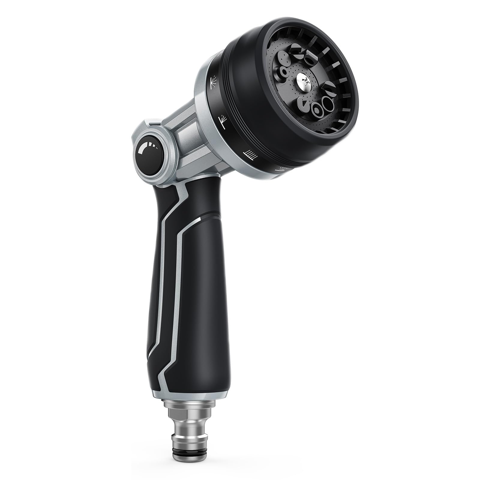 RAINPOINT Hose Pipe Spray Gun, Heavy Duty Metal Garden Hose Spray Gun with 10 Patterns, High Pressure Hose Nozzle with Thumb Flow Control for Watering Plants, Lawns, Cars and Pets Washing, Black