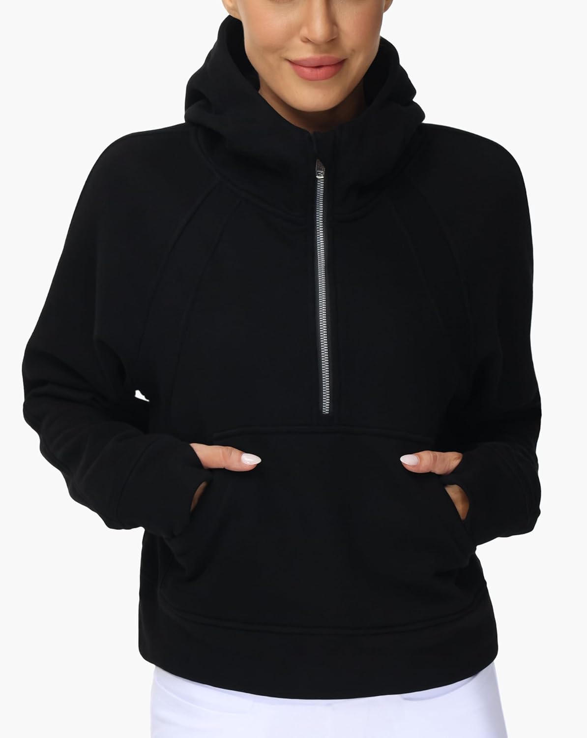 THE GYM PEOPLE Womens' Hoodies Half Zip Long Sleeve Fleece Crop Pullover Sweatshirts with Pockets Thumb Hole - Image 8